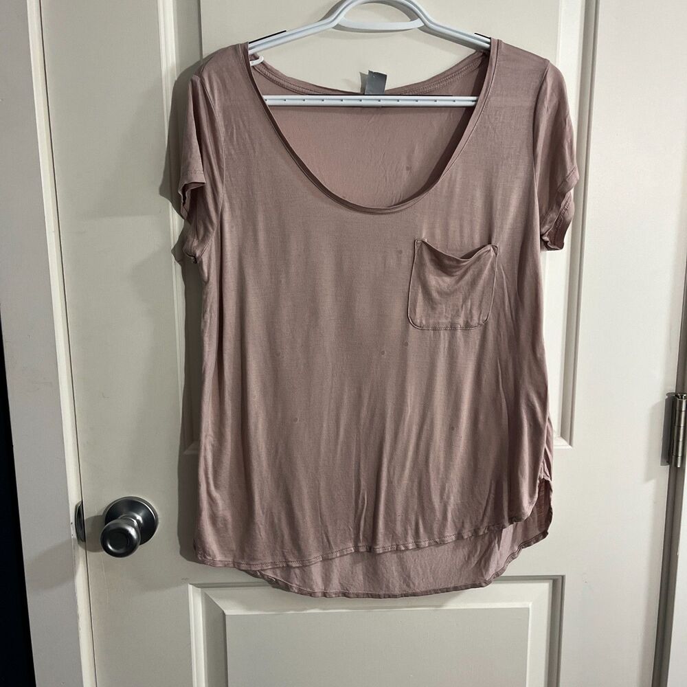 H&M T-Shirt Womens Small Pink Mauve Shirt Sleeve Scoop Pocket Jersey Knit